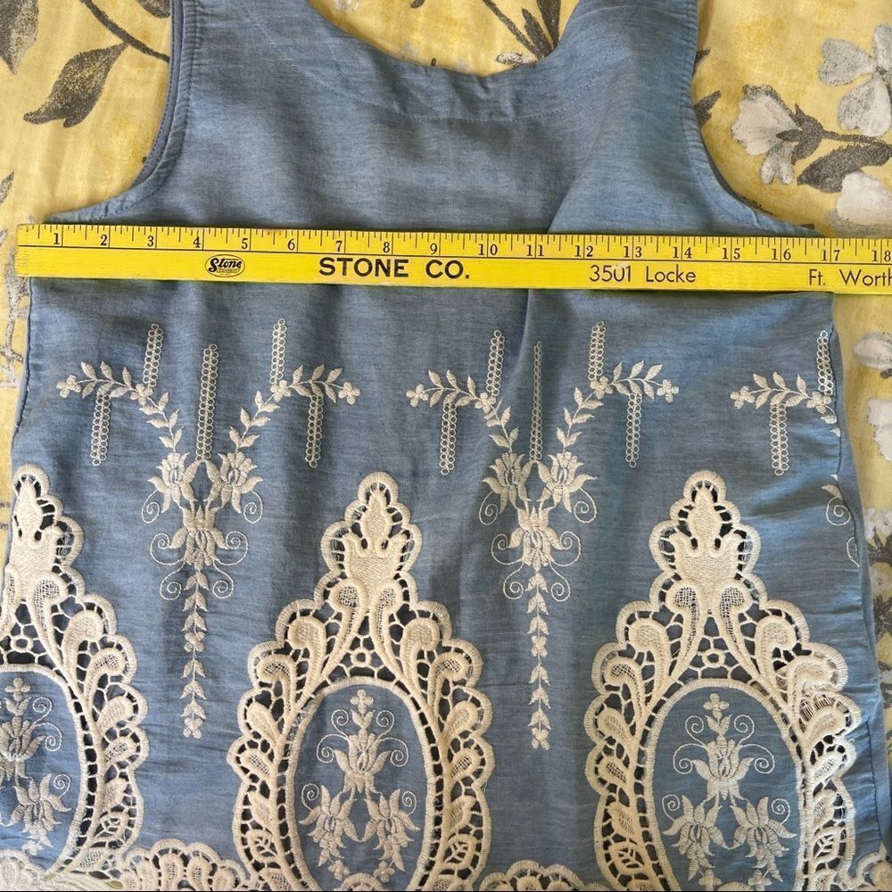 Pull & Bear Light Blue Tank Top with Ivory Embroidery - Small - Picture 5 of 6